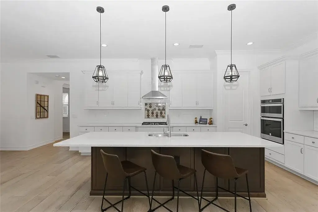 Modern kitchen with island and pendant lights